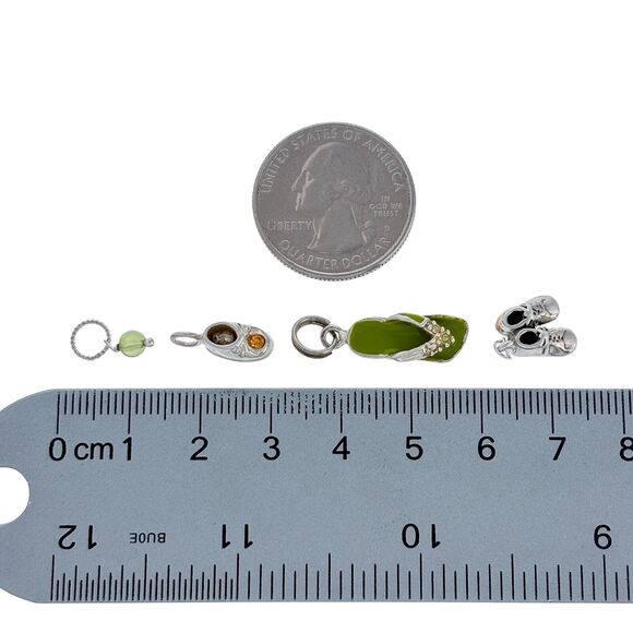 Lot Of 4 Sterling Shoe Charms: Green Glass, Flip Flop, Nov Baby Shoe, Sneakers - Picture 4 of 4